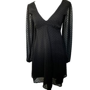ASOS Design Size 0‎ Black Mini Dress Sheer Long Sleeves Lined Corset Swiss Dot